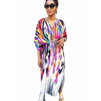 Multicolor Ties Front Kaftan Dress